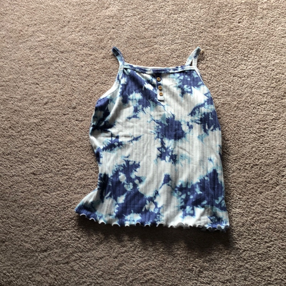 Blue and white tie die tank top